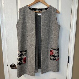 Lancioni | 1973 Made in Italy Wool Blend Gray Open Front Long Line Vest OSFA